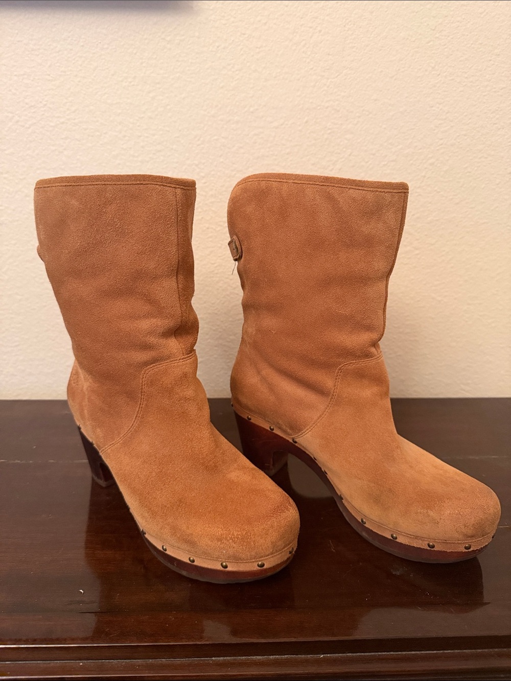 UGG Suede Clog Boots in Cognac Tan